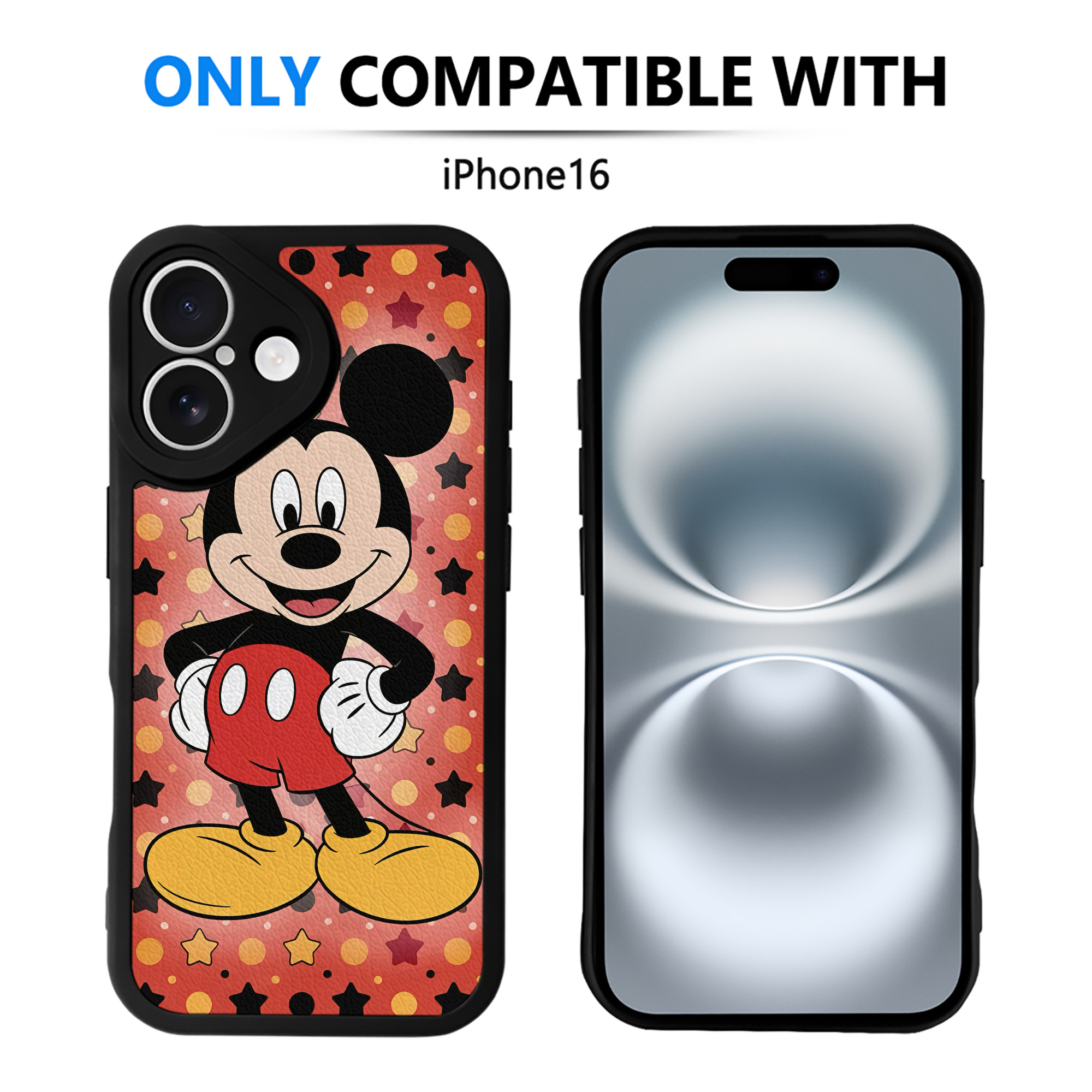 （画像用） ミッキーマウス Mickey Mouse 【iPhone 16シリーズ対応】シリコンスマホケース（レザー調） 材質：シリコン